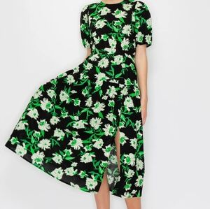 MELLODAY Tropical Print Puff Sleeve Midi Dress